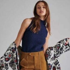ANTHROPOLOGIE SOBIAN SWEATER TANK MOCKNECK SLEEVELESS NAVY TOP SIZE MED